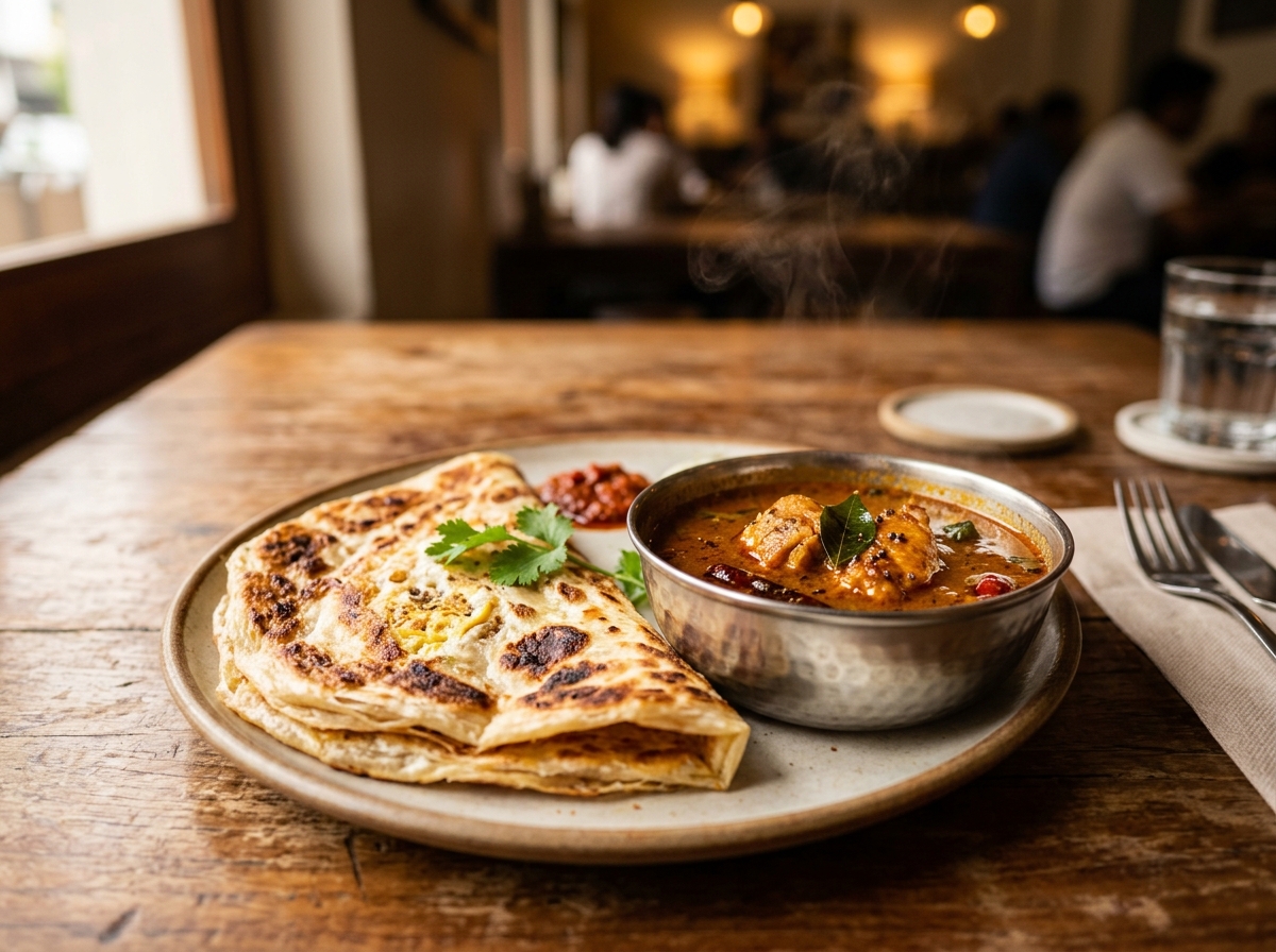 Egg Prata with Fish Curry
